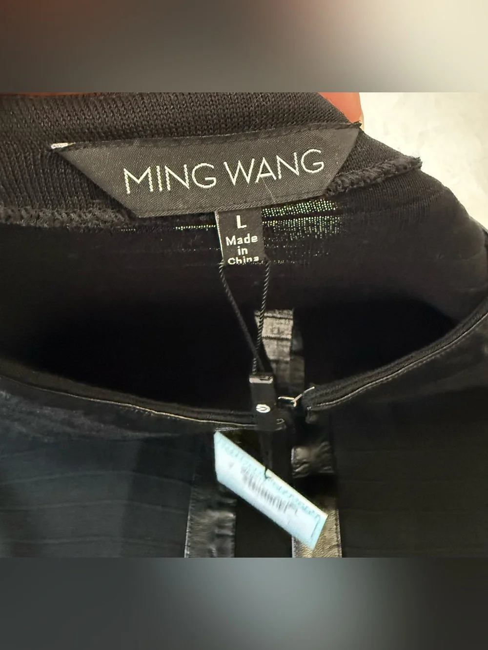 Ming Wang | SZ L | Black Long Line Cardigan Lightweight | Faux Leather Trim NWT